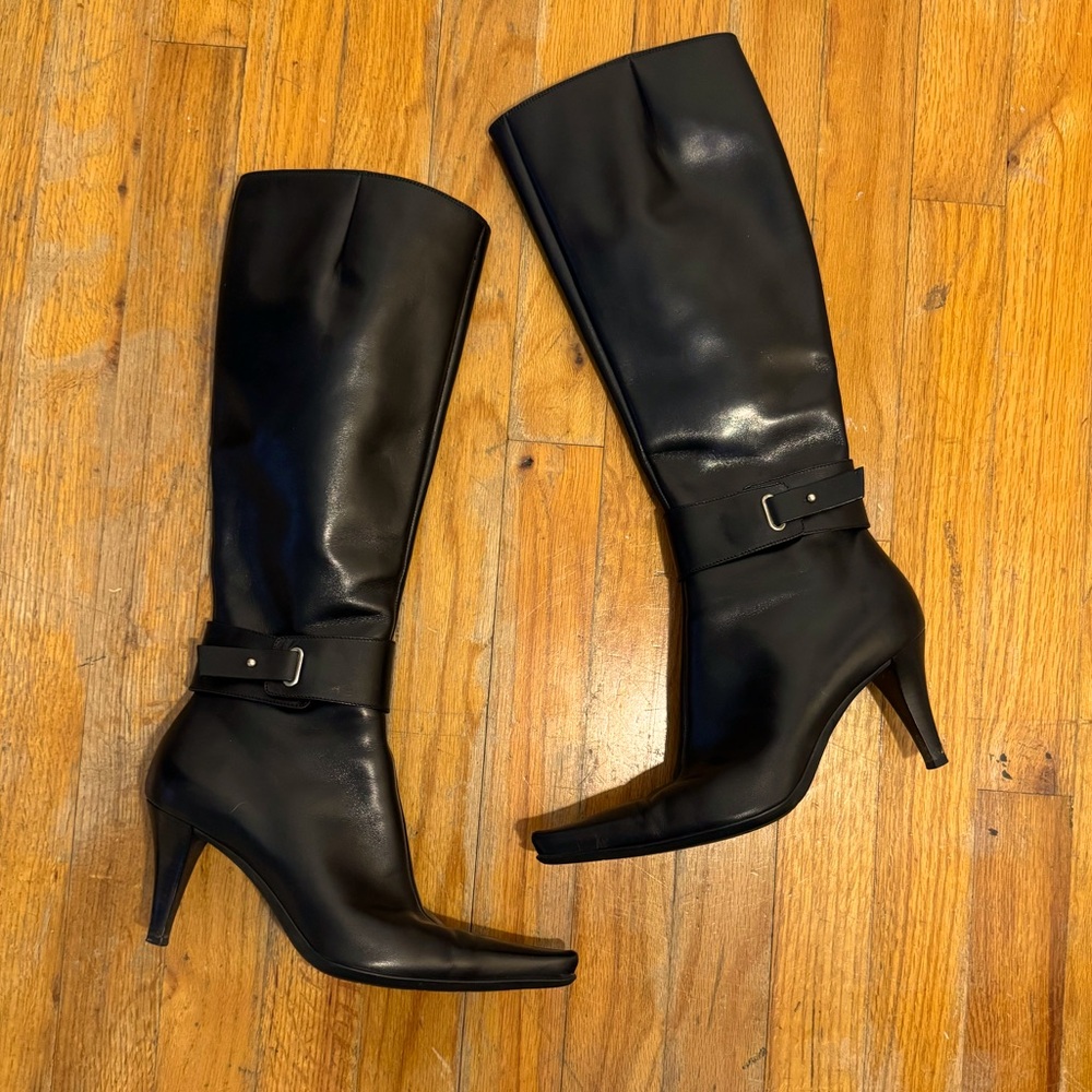 Sergio Rossi Black Leather Stilleto Heeled Knee High Boots Made In Italy Sz 35.5 - Picture 2 of 8